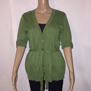EUC Van Heusen green belted cardigan blouse Sz Med
